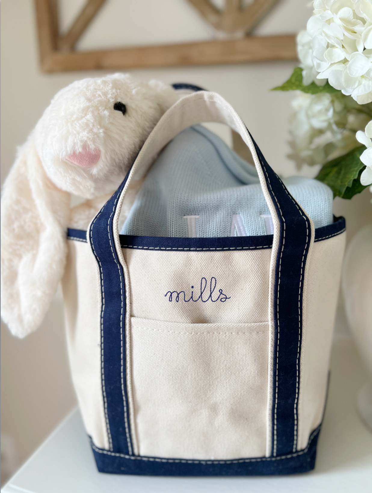 Children's Personalized Tote with Monogrammed Sweater and Easter Bunny 
