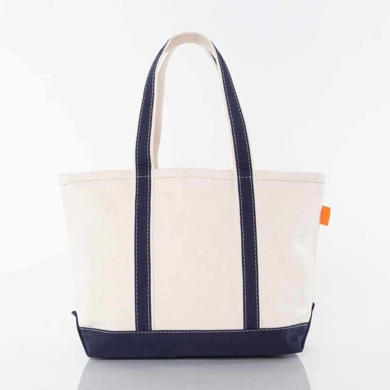 medium canvas tote bag with navy trim