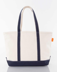 medium canvas tote bag with navy trim