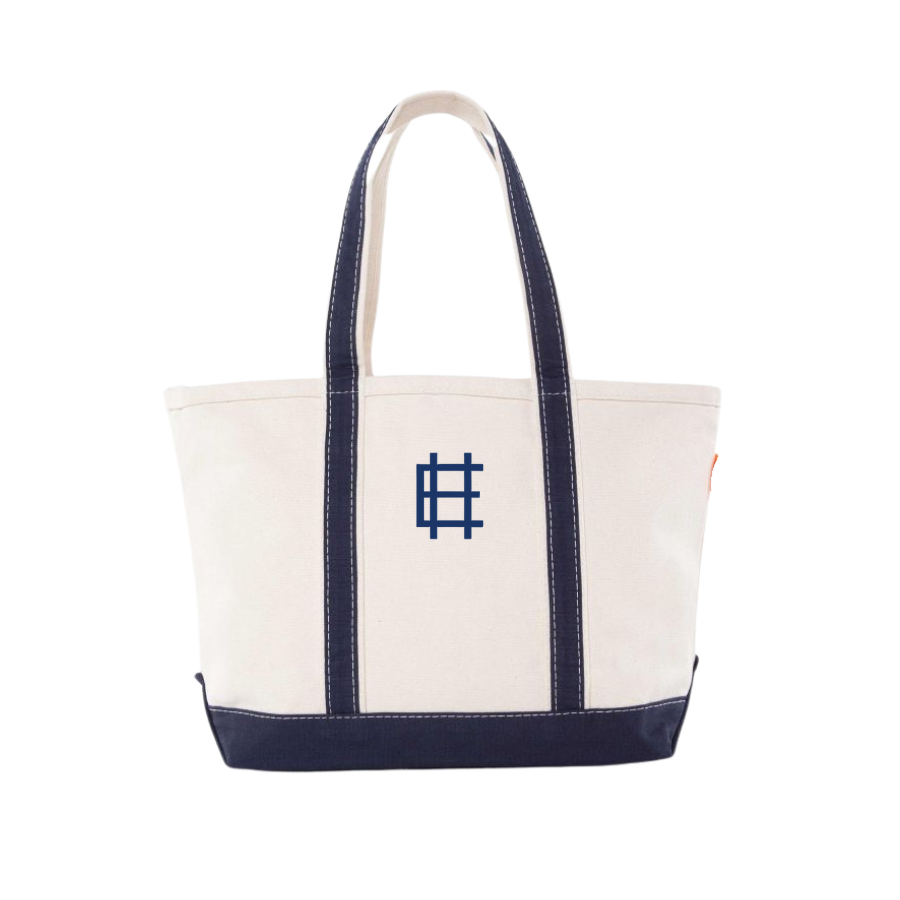 personalized navy medium canvas tote bag with embroidered initials