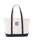personalized navy medium canvas tote bag with embroidered initials