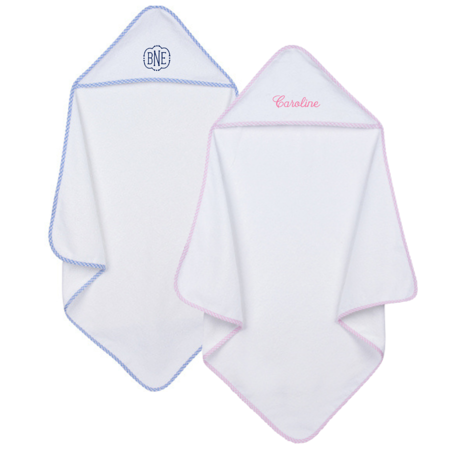 personalized baby hooded towel with embroidered initials and name 