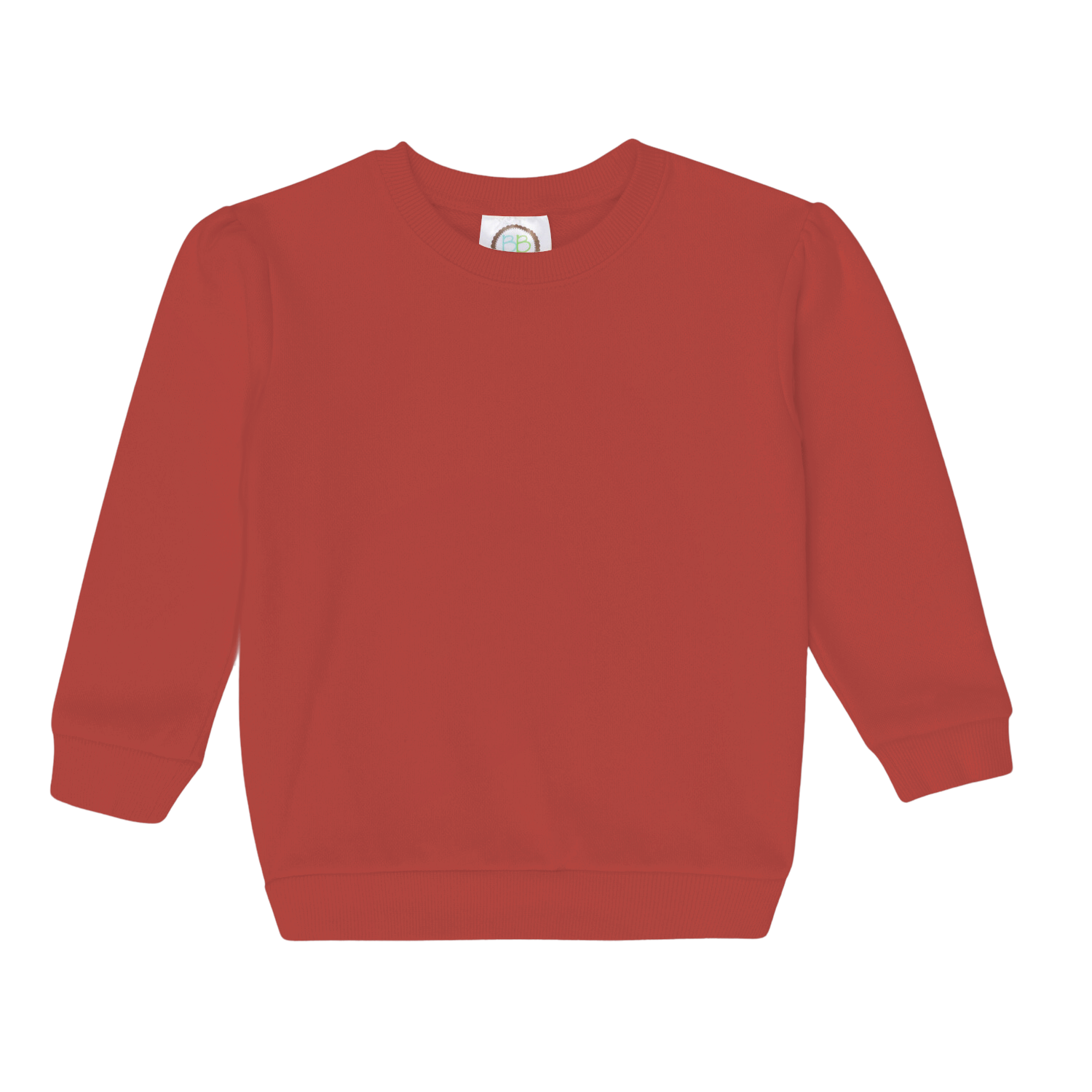 Girls&#39; red puff sleeve sweatshirt on a white background