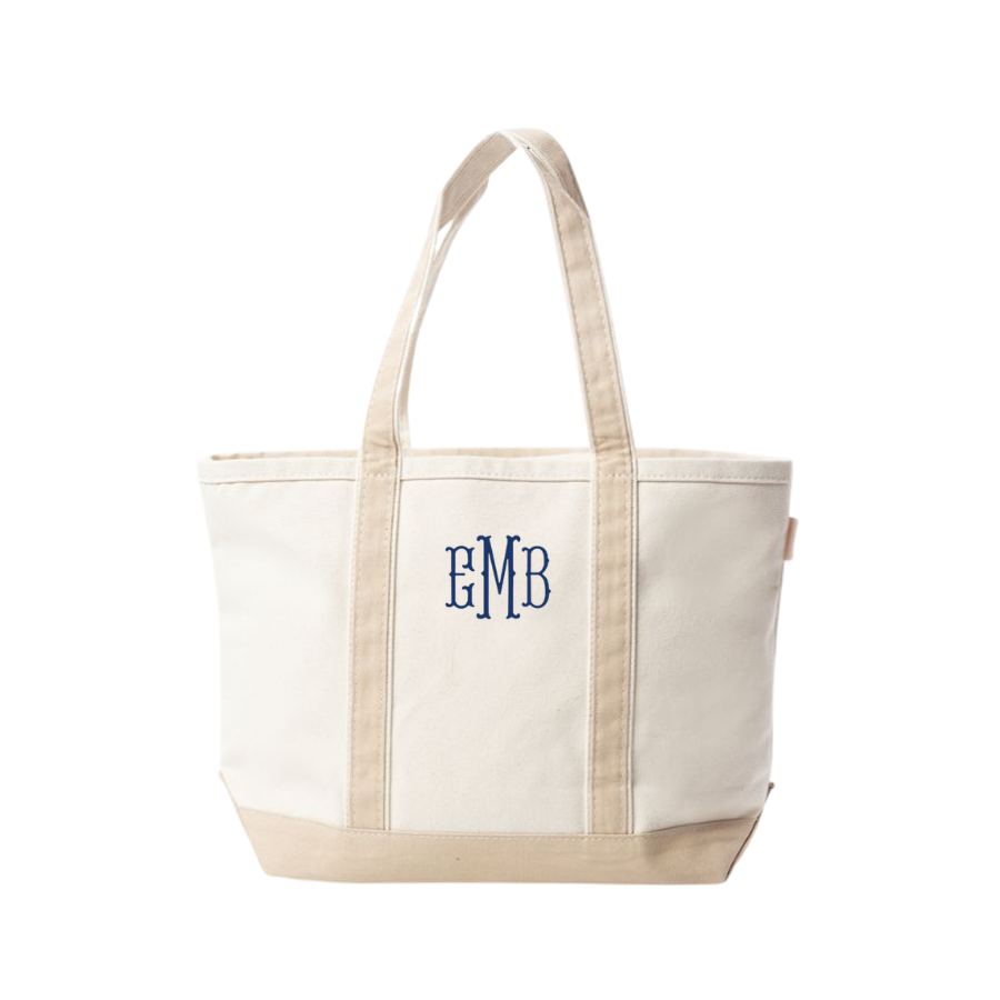 personalized saddle tan medium canvas tote bag with embroidered initials