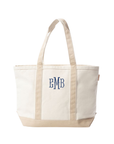 personalized saddle tan medium canvas tote bag with embroidered initials