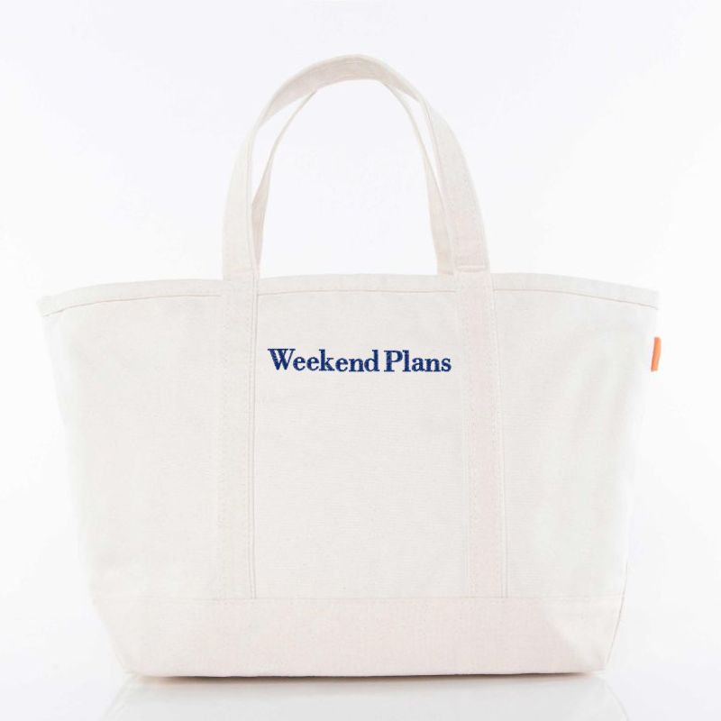 Weekend Plans embroidered large canvas tote for travel, weekend getaways, and everyday adventures.