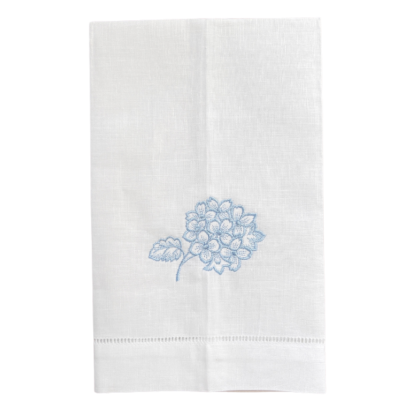 Blue Hydrangea Embroidered Linen Tea Towel'