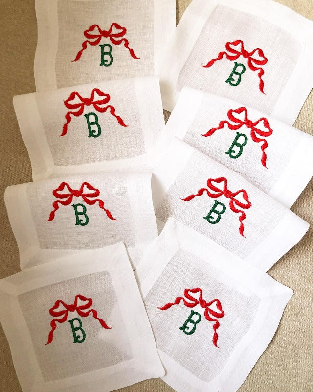 Bow Monogram Linen Cocktail Napkins