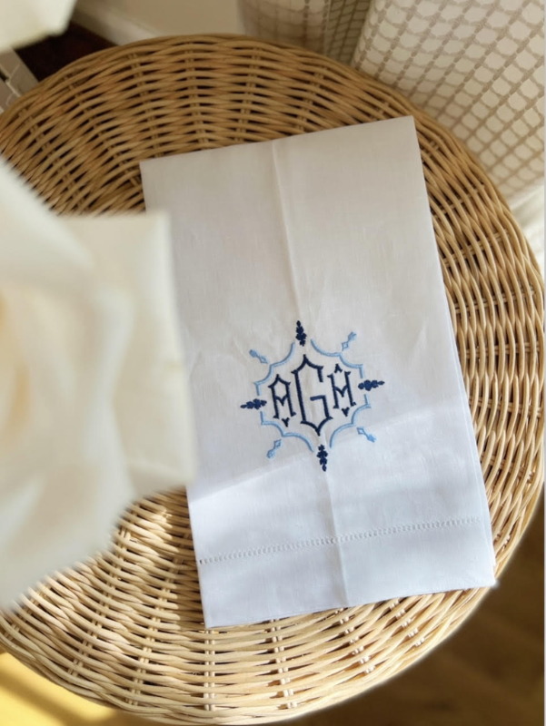 Chinoiserie Monogrammed Linen Hand Towel