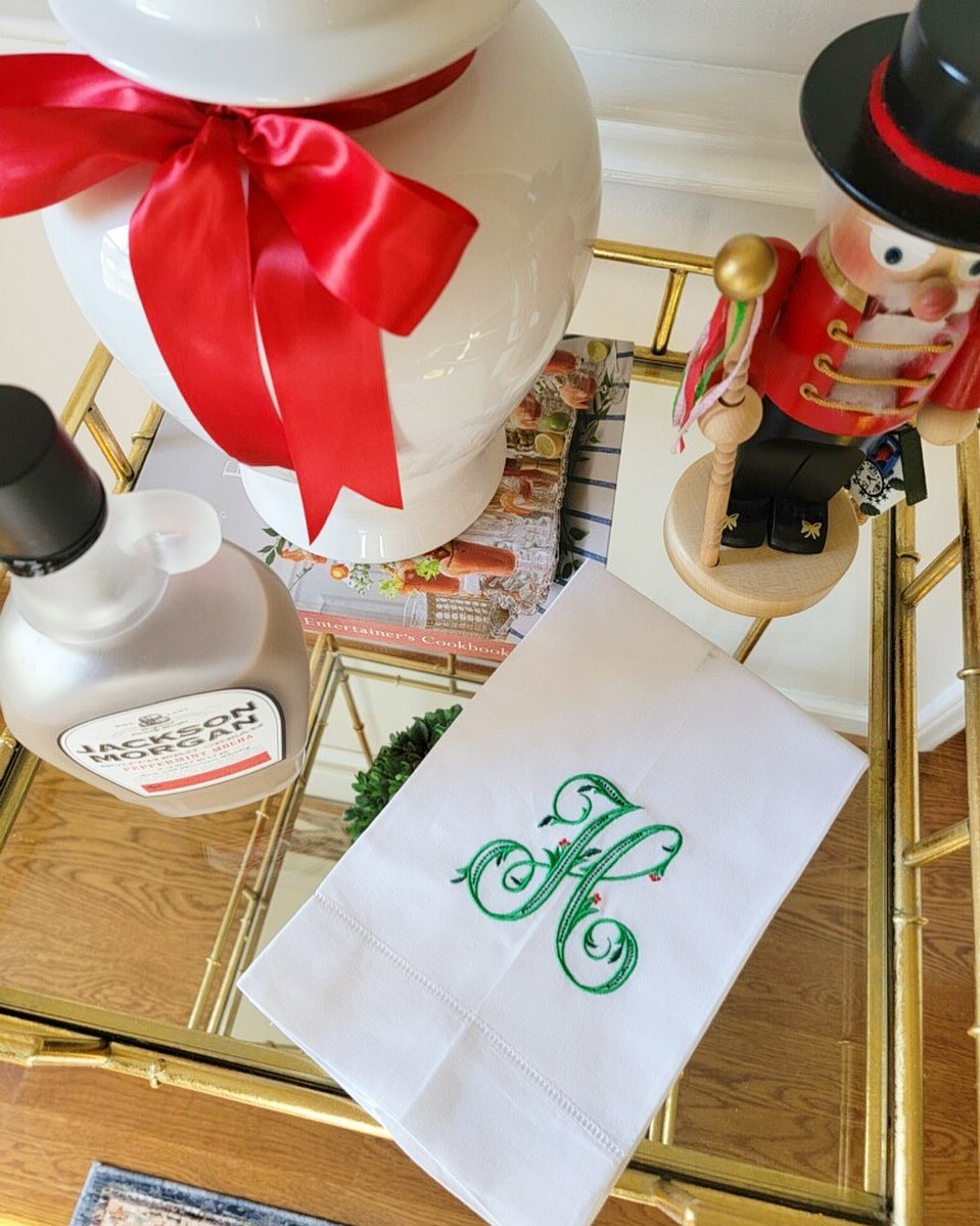 Embroidered Christmas Personalized Linen Hand Towel