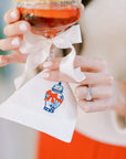 Blue and White Ginger Jar with Bow Embroidered Linen Cocktail napkins