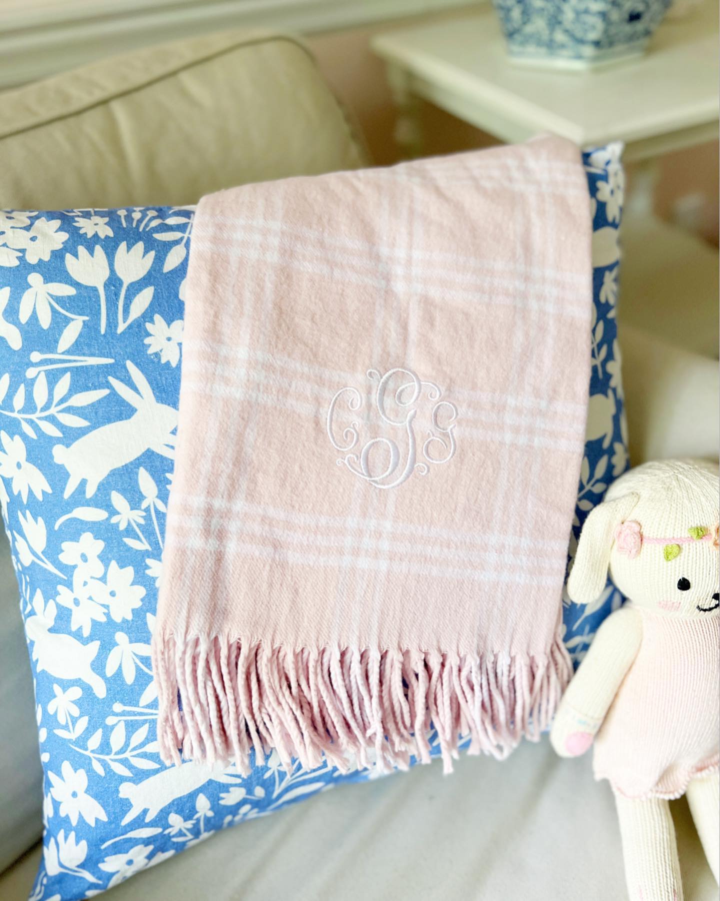 Monogrammed Baby Girl Pink Flannel Blanket