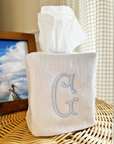 Embroidered Monogram Linen Tissue Box Cover
